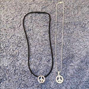 2 for 1 Crystal peace sign necklaces